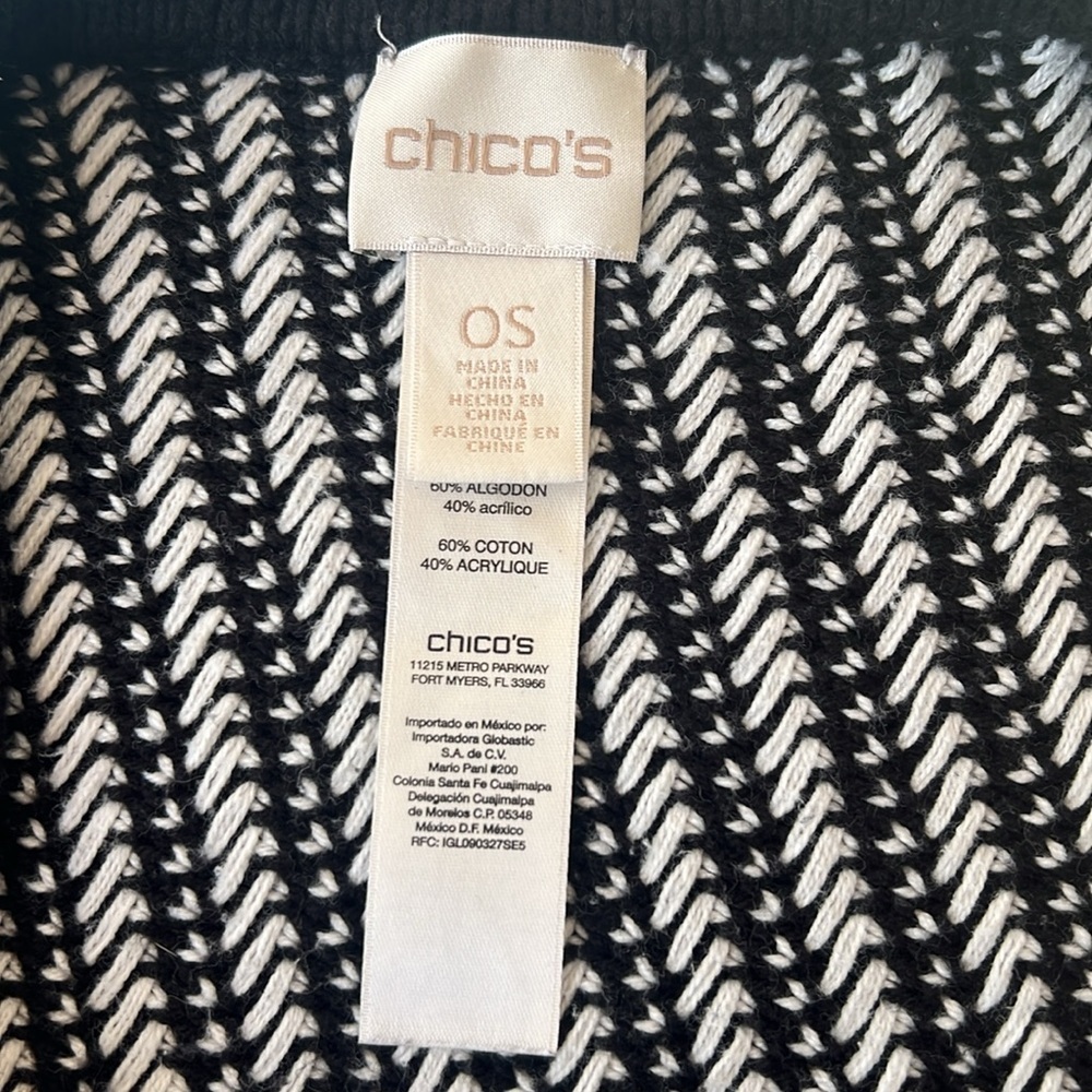 Chico’s Black White Knit Asymmetrical Hem Poncho Sweater One Size - Picture 4 of 8